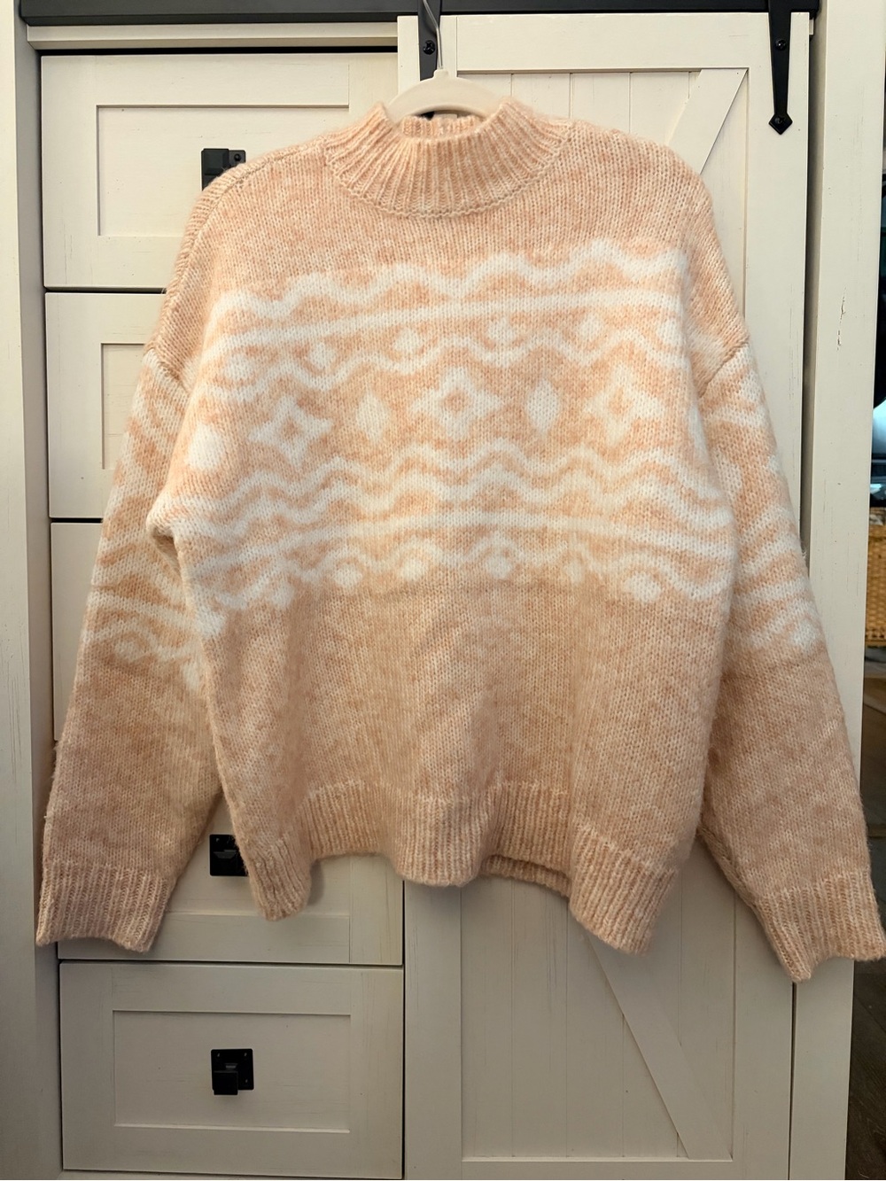 American Eagle Outfitters Cream & Peach Fair Isle Mock Neck Sweater